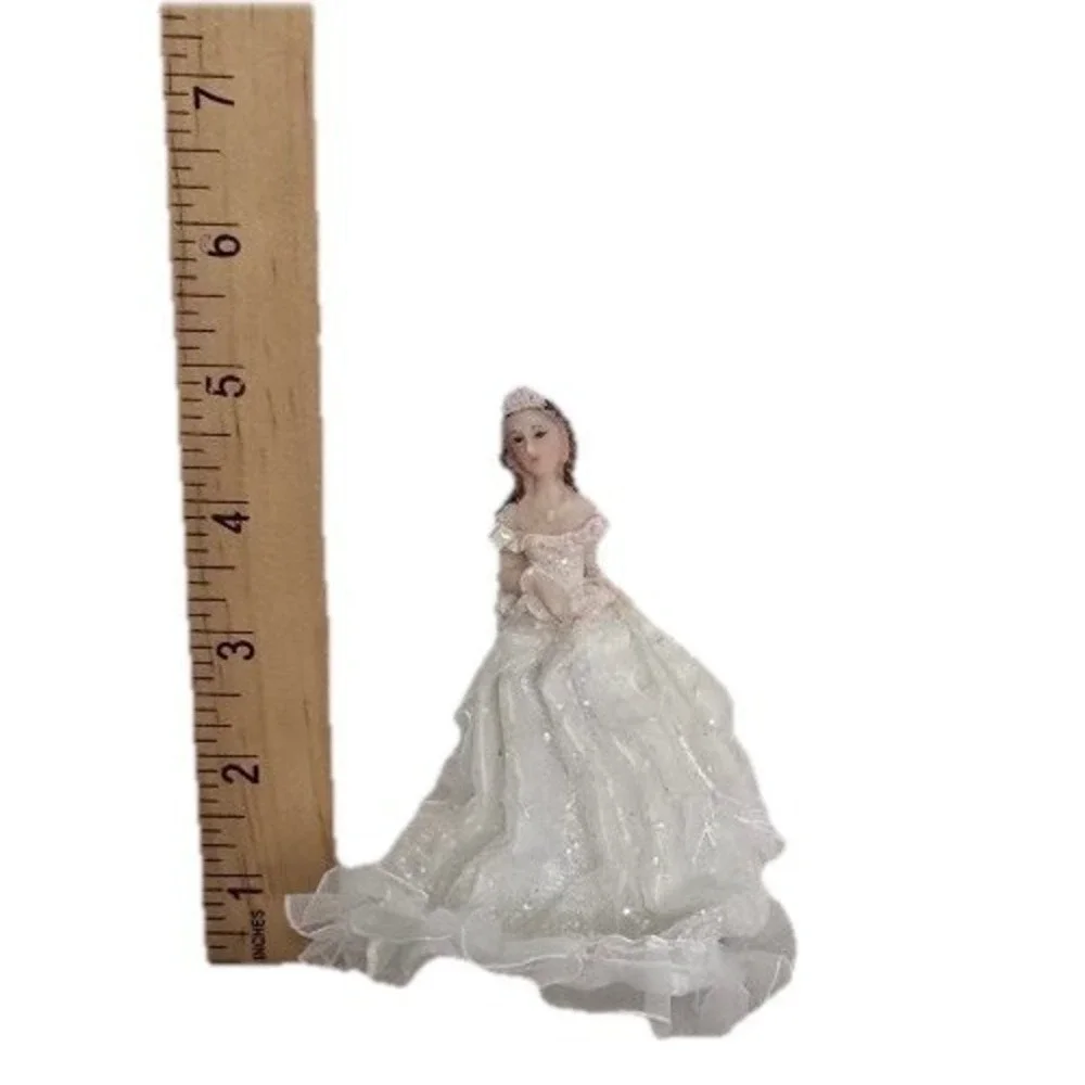 Vintage Quinceanera Cake Topper Figure White Dress Resin 5